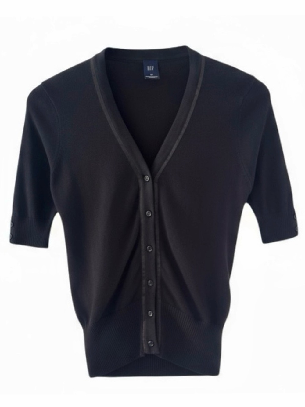 GAP Black V-Neck Short Sleeve Button Down Knit Cardigan Sweater Size XS